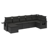 7-delige Loungeset met kussens poly rattan zwart - thumbnail