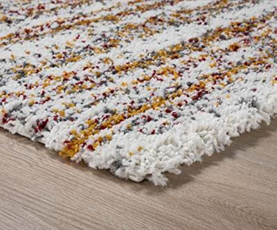 Boho&me Vierkant hoogpolig vloerkleed strepen Artisan - wit|multi - Boho&me Vierkant hoogpolig vloerkleed strepen Artisan - wit|multi -