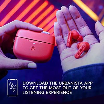 Urbanista Atlanta Hybrid Active Noise Cancelling Wireless Earbuds, Deep Bass Spatwaterbestendige Koptelefoon, Bluetooth Multipoint Oordopjes, Transparantie Modus, Draadloze Oplaadcase, Staal Blauw