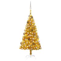 VidaXL Kunstkerstboom met verlichting en kerstballen 150 cm pet goud - thumbnail