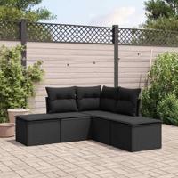 5-delige Loungeset met kussens poly rattan zwart - thumbnail
