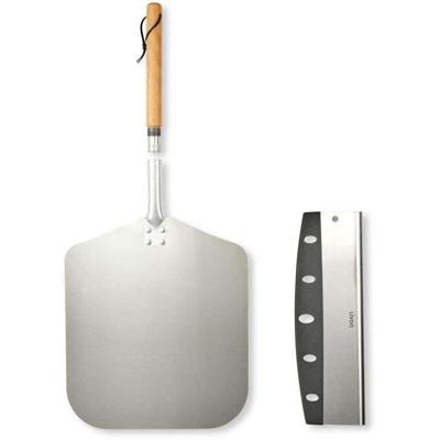 Pizzaset - LIVOO - MES149 - 1 aluminium pizzaschep - Handvat van beukenhout - Pizzames van roestvrij staal