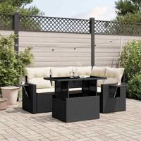 5-delige Loungeset met kussens poly rattan zwart - thumbnail