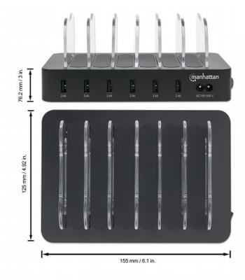 Manhattan 102254 USB-laadstation Binnen Uitgangsstroom (max.) 2.4 A 6 x 6x USB-A