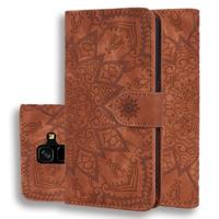 Kalf patroon dubbele vouwen ontwerp reliëf lederen draagtas met portemonnee & houder & kaartsleuven voor Galaxy A6 (2018) (bruin) - thumbnail