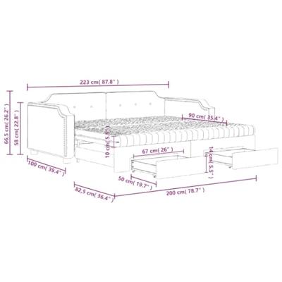 Slaapbank met onderschuifbed en lades 90x200 cm stof taupe