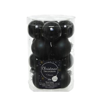 Decoris kerstballen set glas 16st zwart 3,5cm - thumbnail