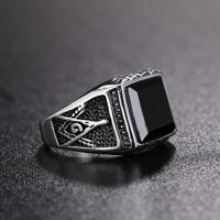 Europa en Amerika stijl Punk Gothic Retro Zwarte Onyx edelsteen mannen Titanium staal Ring US maat: 8 Diameter: 18 2 mm omtrek: 57 mm (staal kleur) - thumbnail