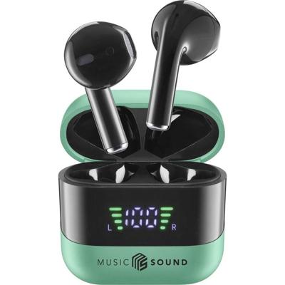 Music Sound, Spark TWS Hoofdtelefoon, Bluetooth, draadloos, led-display, 30 uur afspelen, automatische koppeling, touch-bediening op de oordopjes, groen
