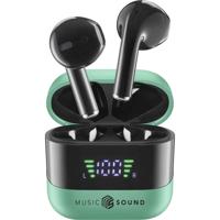 Music Sound, Spark TWS Hoofdtelefoon, Bluetooth, draadloos, led-display, 30 uur afspelen, automatische koppeling, touch-bediening op de oordopjes, groen - thumbnail