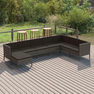 8-delige Loungeset met kussens poly rattan grijs