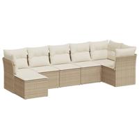 7-delige Loungeset met kussens poly rattan beige - thumbnail