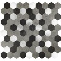 Zelfklevende Mozaïek Tegel Hexagon Grijs/Zwart - 288x280x4mm - thumbnail