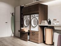 Kast WASHING 2 machines naast elkaar walnoot met 2 opzetkasten - thumbnail