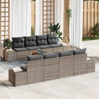 Tuinbankenset met kussen 9 pcs Grijs poly rattan - thumbnail