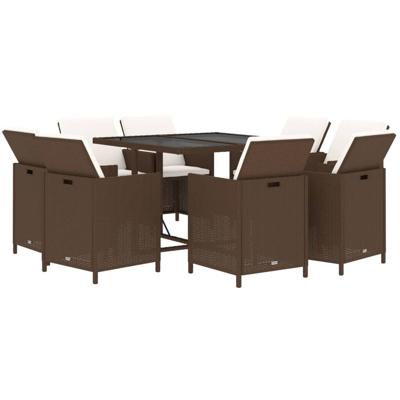 9-delige Tuinset met kussens poly rattan bruin