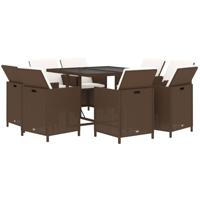 9-delige Tuinset met kussens poly rattan bruin - thumbnail