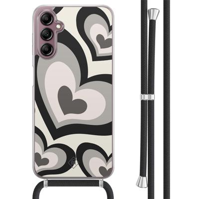 Samsung Galaxy A14 hoesje met koord - Hart swirl zwart