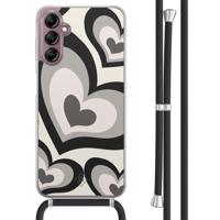 Samsung Galaxy A14 hoesje met koord - Hart swirl zwart - thumbnail