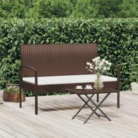 Tuinbank met kussen 105 cm poly rattan bruin - thumbnail
