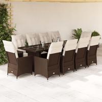11-delige Bistroset met kussens poly rattan bruin - thumbnail