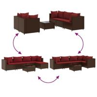 6-delige Loungeset met kussens poly rattan bruin - thumbnail