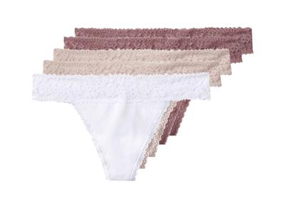 esmara Set van 5 dames strings (Roze/wit, L (44/46))