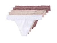 esmara Set van 5 dames strings (Roze/wit, L (44/46)) - thumbnail