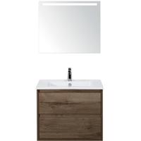 Porto Badmeubelset 70 cm - Tabacco - Keramische Wastafel Wit Slim met Sence Spiegel - thumbnail