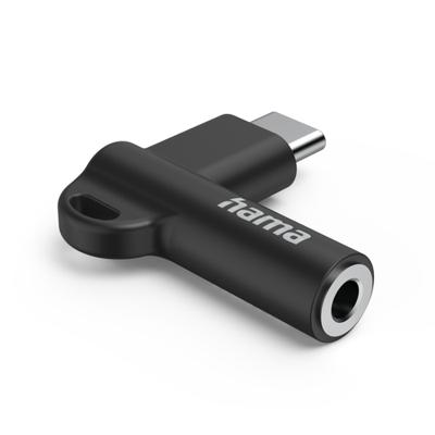 Hama USB-C - 3.5 mm Jack Socket Aux Adapter 90° Angled Plug Oplader Zwart