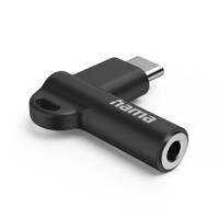 Hama USB-C - 3.5 mm Jack Socket Aux Adapter 90° Angled Plug Oplader Zwart - thumbnail