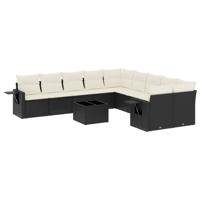 10-delige Loungeset met kussens poly rattan zwart - thumbnail