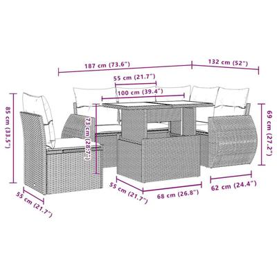 6-delige Loungeset met kussens poly rattan zwart - thumbnail