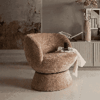 WOOOD Draaifauteuil 'Shuffle' Chenille, kleur Naturel - thumbnail