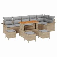 Tuinbankenset met kussen 10 pcs Beige poly rattan - thumbnail