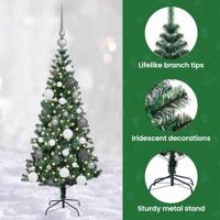 VidaXL Kunstmatig voorverlicht kerstboom groen 150 cm pvc en metaal - thumbnail