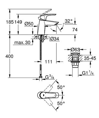 GROHE Eurosmart waterbesparende wastafelkraan s-size met pop-up waste chroom 23968003