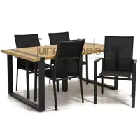 Tuinstoel Delia zwart hoge rug met Alto 180 cm teaktafel - thumbnail