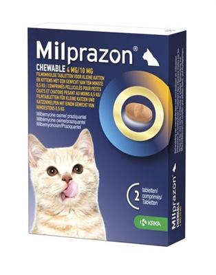 Milprazon Chewable 4 mg / 10 mg kitten en kleine kat 2 tabletten Milprazon Chewable 4 mg / 10 mg kitten en kleine kat 2 tabletten