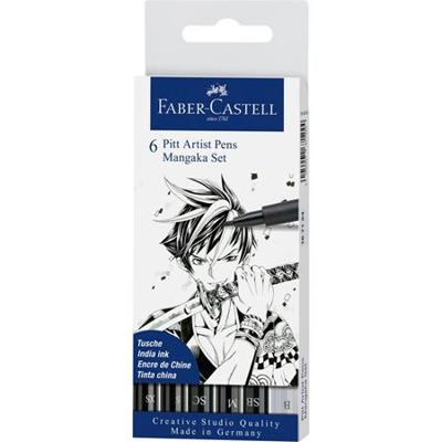 Faber Castell fc-167124 tekenstift faber-castell pitt artist pen mangaka 6-delig etui zwart