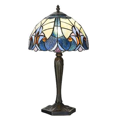 Clayre & Eef Tiffany Tafellamp Ø 25x40 cm Blauw Glas Tiffany