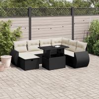 8-delige Loungeset met kussens poly rattan zwart - thumbnail
