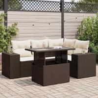 5-delige Loungeset met kussens poly rattan bruin - thumbnail