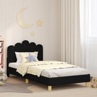 Peuterbedframe met hoofdbord Zwart 80 x 200 cm Stof - thumbnail