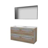Basic-Line Framed 46 Badkamermeubelset - 120 x 46 cm - Met Grepen - 4 Lades - Acryl Wastafel - Zonder Kraangat - Spiegel met Zwart Aluminium Frame - Scotch Oak - thumbnail