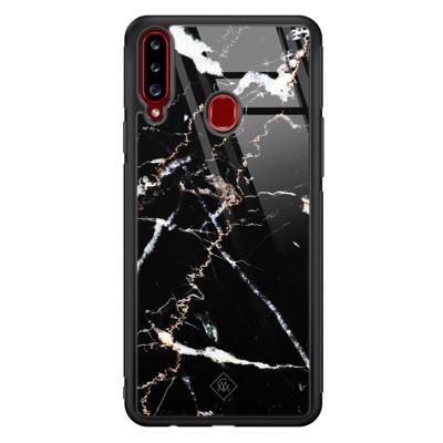 Samsung Galaxy A20s glazen hardcase - Marmer zwart