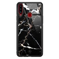 Samsung Galaxy A20s glazen hardcase - Marmer zwart - thumbnail
