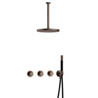 Hotbath Cobber - CB7067 - Inbouw Regendoucheset - Verouderd Messing - 2 Stopkranen - Thermostatisch - Plafondbuis 30 cm - Hoofddouche 300 mm - Staafhanddouche - met M106 - Waterbesparend - thumbnail