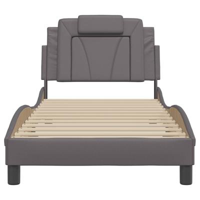 Bedframe met hoofdbord kunstleer grijs 90x190 cm