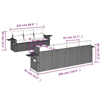 8-delige Loungeset met kussens poly rattan zwart - thumbnail